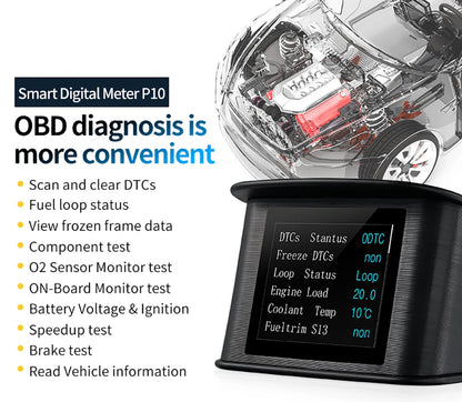 Updated P10-PRO OBD2 HUD With Russia Korean Language Smart Digital Meter On Board Computer Digital Speedometer Overspeed Alarm