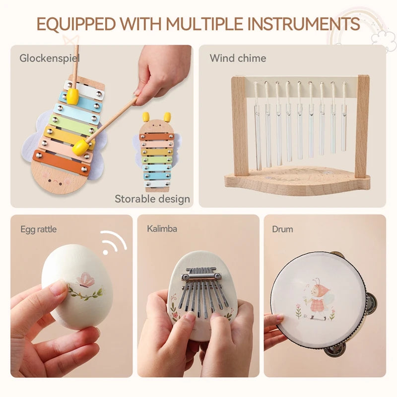 Montessori Kids Musical Toys Wooden Educational Instruments Baby Percussion Instruments Music Station Newborn Birthday Gift