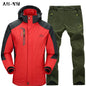 Outdoor Jacket Pants Sets Men Fleece Thermal Waterproof Windproof Hooded Jackets Hiking Military Trip Mountain Camping Clothes