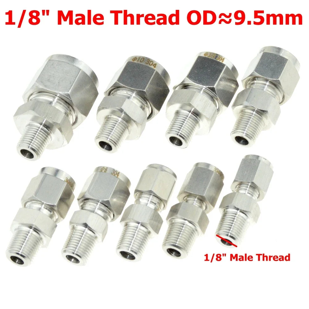 SS 304 Double Ferrule Compression Connector 8mm 10mm 12mm 1/4 1/2 Tube 1/8 1/4" 1/2" Male NPT BSP Stainless Steel Pipe Fitting