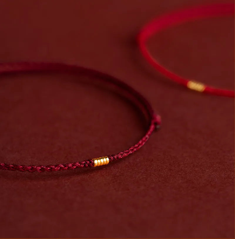 Hand Braided Red Rope Bracelet Copper Lucky Bead Hand Rope Couple Bracelet Simple Buckle Ethnic Original Female Accessory
