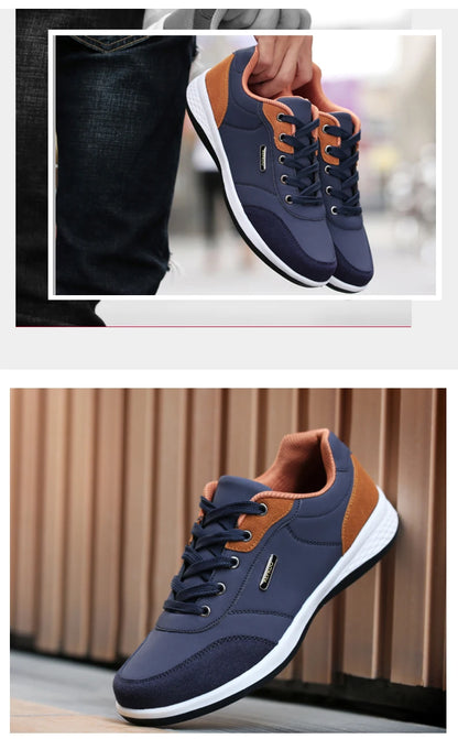 YRZL Men Shoes Spring Autumn Waterproof Walking Sneakers Leisure Male Leather Sports Shoes Non-Slip Footwear Tennis for Men