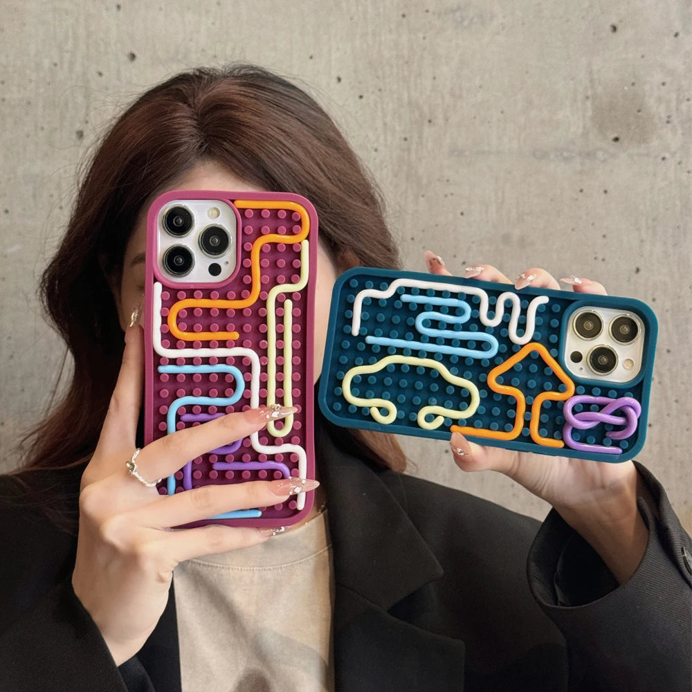 Funny Stuff DIY Brain-training Toys Phone Case for iPhone 12 13 14 15 16 Pro Max Soft Silicone Reliver Stress Creative Cover