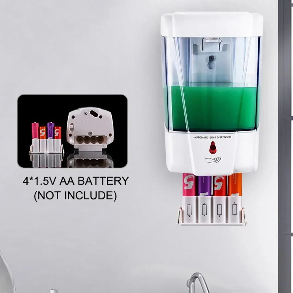 Automatic Touchless Soap Dispenser 700ml, Wall-Mounted Large Capacity Battery-Operated Sensor Hand Washer for Bathroom Kitchen