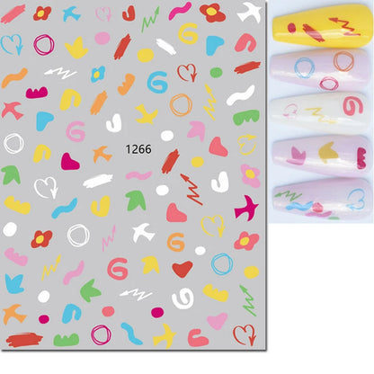 3d Nail Art Stickers Red Black White Love Hearts Stars Clouds French Full Tips Adhesive Nail Decals Slider For Manicure