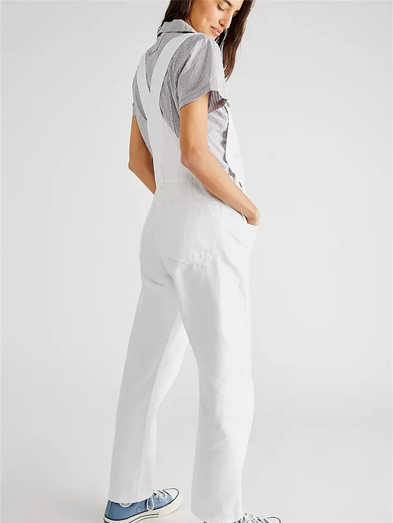 Fashion Jeans Overalls for Women Loose Fit Classic Bib Casual Jean Stretchy Denim Overall Jumpsuit Tapered Leg Jean Pants