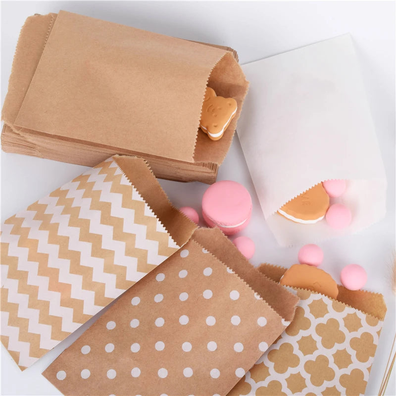 50 Pcs Red Blue Green Thank You Kraft Paper Bags Cute  Happy Birthday Gift Pouch Retro Party Favor Bag Candy Cookie Supplies