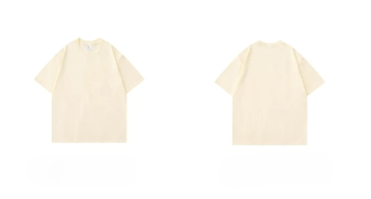 Beige 300g Heavyweight Cotton T-shirt, Loose Summer Round Neck Basic Tee for Men & Women