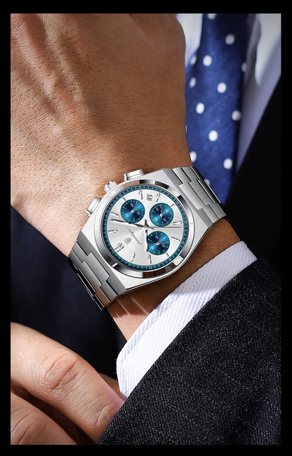 POEDAGAR Luxury Man Watch Chronograph Date Stainless Steel Sport Men Wristwatch Waterproof Luminous Fashion Quartz Men's Watches
