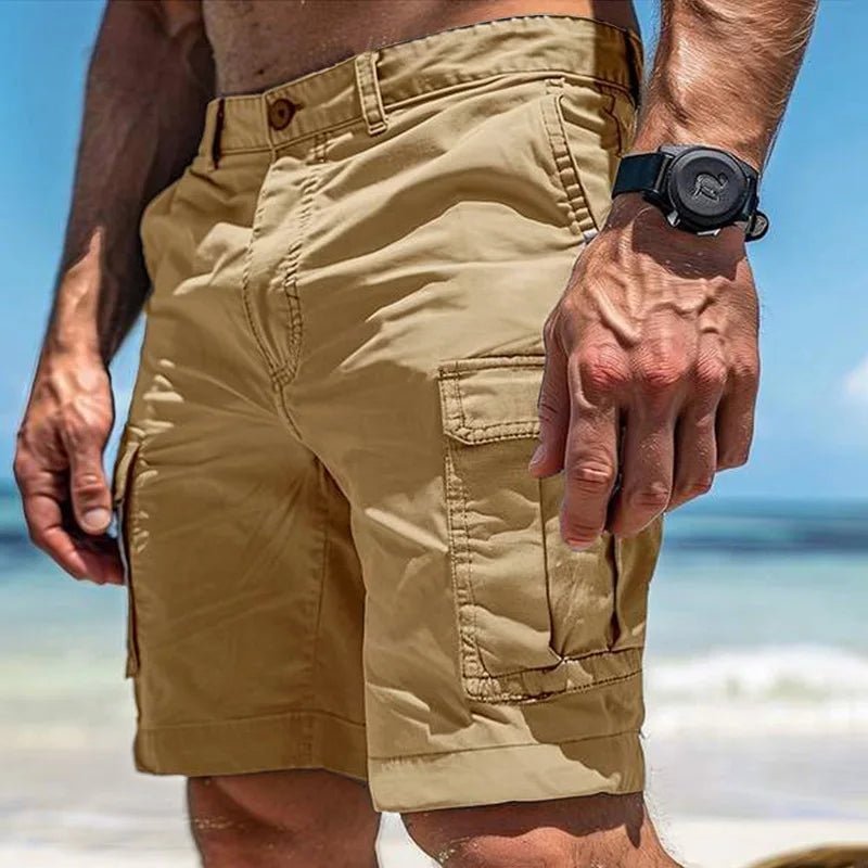 Men's Wear-Resistant Shorts Summer Beach Casual Cargo Short Pants Multi-Pocket Workwear Breathable Loose Straight Solid Shorts