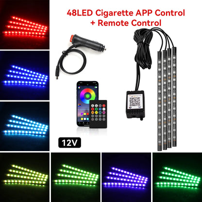 Car Interior Light Ambient Light with USB Cigarette Decorative Lamps RGB Car Footwell Light with Remote/Voice Control