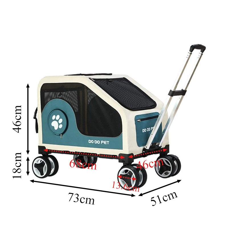 Pet Travel Luggage Cart with Folding Handlebar - Durable Oxford Fabric, Large Capacity, Breathable Mesh, Quiet Wheels