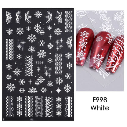 1PCS New Christmas Decorations 2023 New Year Nail Stickers Press on Nails Laser Snowflake Christmas Tree 3D Nail Decal
