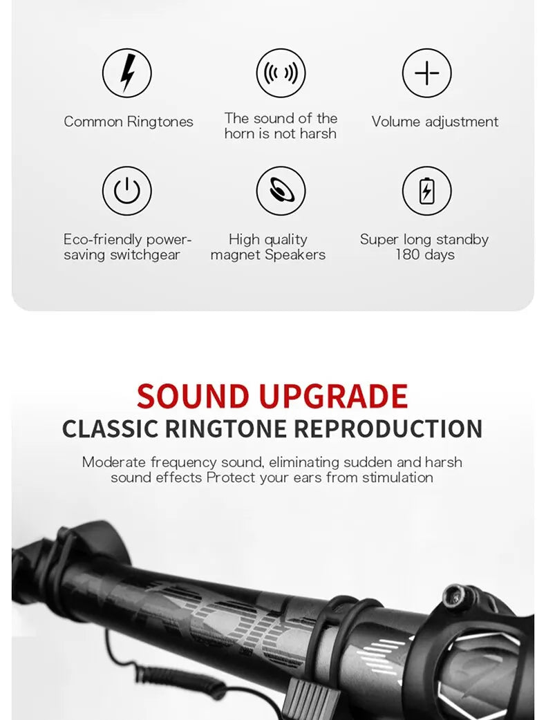 TWOOC Bicycle Electronic Horn Volume Adjustment 4 Kinds of Classic Cingtones Rechargeable 100dB Not Harsh Road Mountain Bike