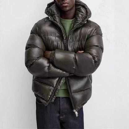 Men'S Down Jacket Casual Solid-Color Hooded Cotton-Padded Jacket Men'S Thickened Winter Warm Coat Loose Pocket Bread Jacket Coat