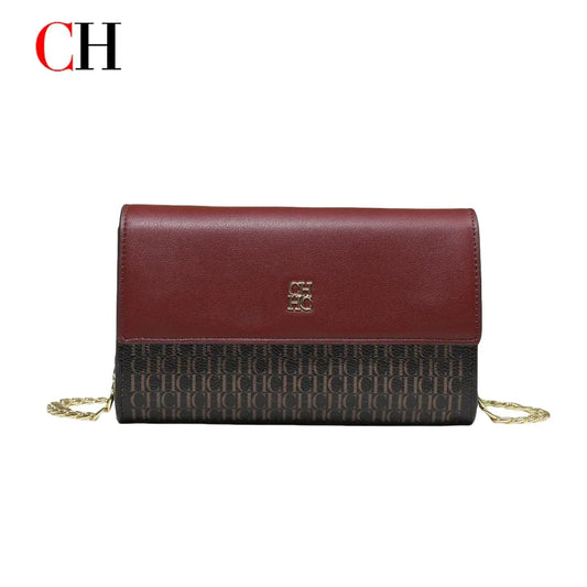 CH Women Crossbody Bag Splicing Letter Print Metal Chain Shoulder Purse PU Leather Flap Small Ladies Evening Clutch Handbag Gift
