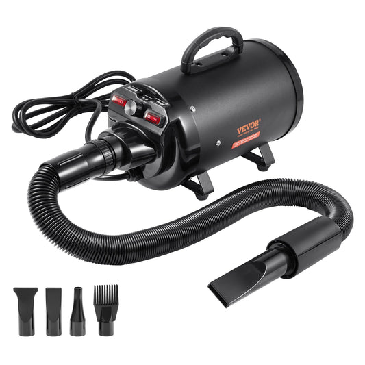VEVOR 2000W/2.7HP Dog Blow Dryer Adjustable Speed Temperature Control with 4 Nozzles and Extendable Hose for Pet Hair Grooming