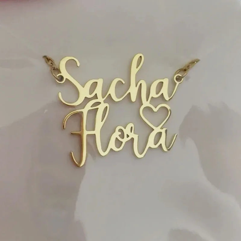 Personalized Two Name Necklaces With Heart Stainless Steel Custom Letter Couple Necklace Choker  Stainless Steel Wedding Gift