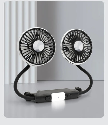 EAFC 3-speed Car Seat Back Cooling Fan USB Charge Dual Head Fan LED Lighting 360 Degree Rotation Neck Cooler for Home Use Travel