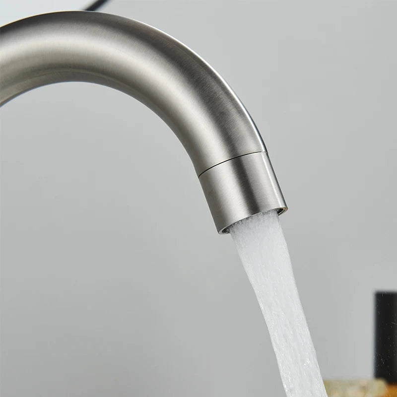 Black Nickel Bathroom Basin Faucet 304 Stainless Steel Hot Cold Wash Mixer Crane Tap 360 Rotation Sink Faucets Single Handle