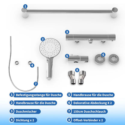 Bathroom Shower Faucet Wall-mounted Bathtub Mixer Taps Thermostatic Bath Tub Showers System Set with 3 Modes Rain Handheld