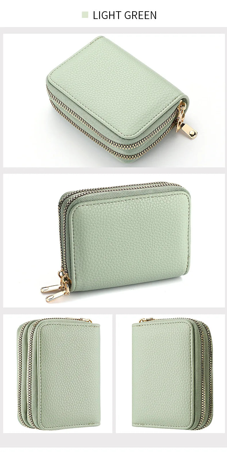 Women's Double Zipper Wallet Fashion Short Credit Card Holder with Large Capacity Coin Purse