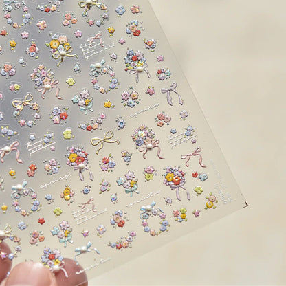 White Flower Petal Cherry Blossom Peach Blossom Falling Petal Floral Gradient 5D Self Adhesive Nail Art Sticker Manicure Decals