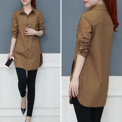 Women Shirt Solid Color Long Sleeve Single Breasted Turndown Collar Loose Streetwear Spring Summer OL Basic Shirt Blouse