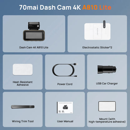 70mai Dash Cam A810 Lite 4K HDR + 1080P, Supercapacitor 4G LTE Remote Control Wi-Fi 6 GPS Voice Control Car DVR 70mai A810 Lite