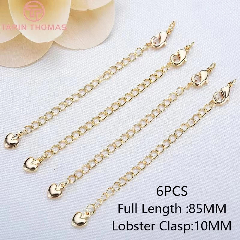 (3564) Full Length 85MM 24K Gold Color Plated Brass Extender Chain with Lobster Clasps High Quality Jewelry Accessories