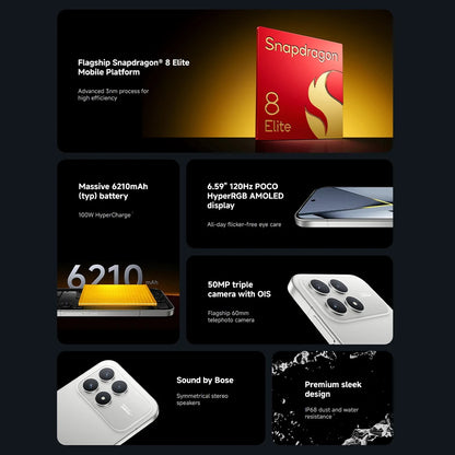 Global Version POCO F8 Pro Massive 6,210 mAh (typical) Battery 6.59" 120Hz POCO HyperRGB AMOLED Display 50MP Triple Camera with OIS