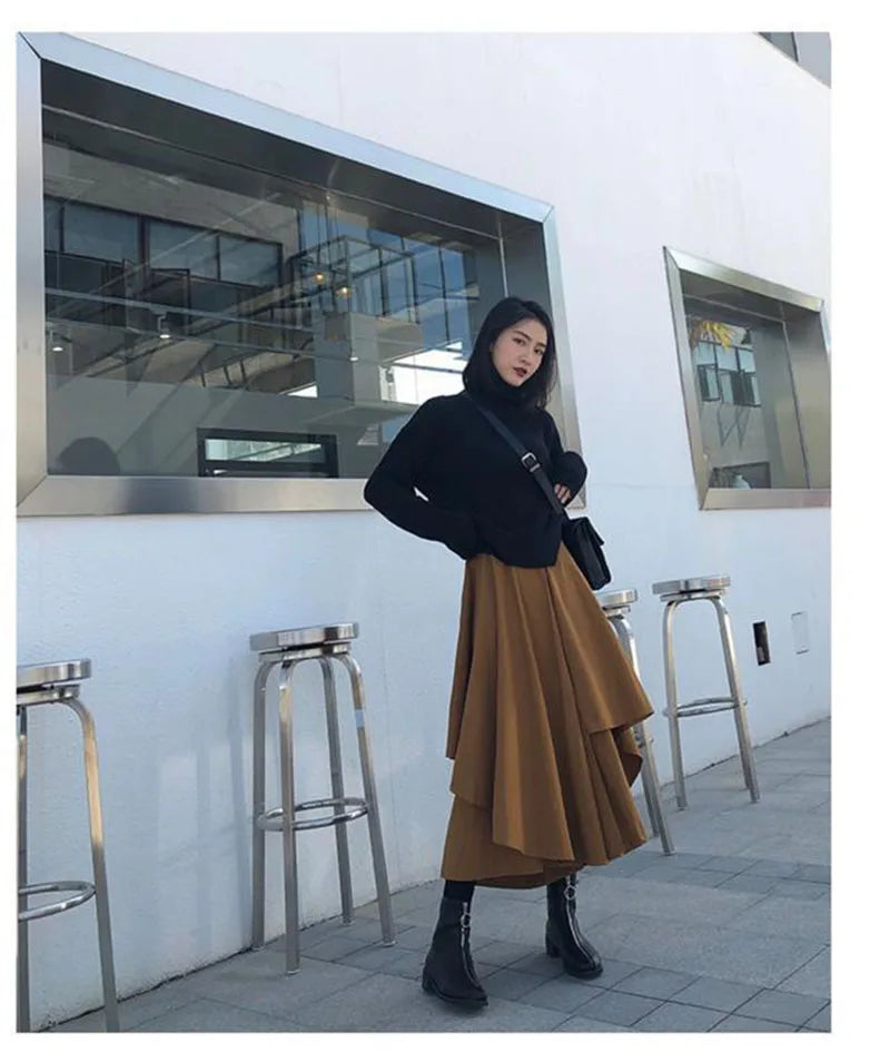 Women Black Skirts Japanese Gothic Irregular High Waist Pleated Skirt Pants for Women Vintage Cargo Skirts Female Clothes Ladies