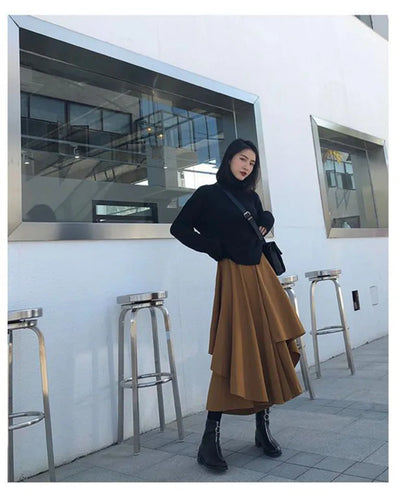 Women Black Skirts Japanese Gothic Irregular High Waist Pleated Skirt Pants for Women Vintage Cargo Skirts Female Clothes Ladies