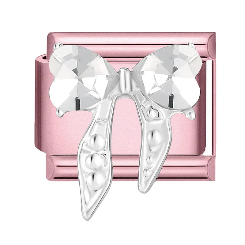 Pink Color Y2K Butterfly Star Bow Rabbit Heart Pendant Italian Charm Links Fit 9mm Stainless Steel Bracelet DIY Making Gifts