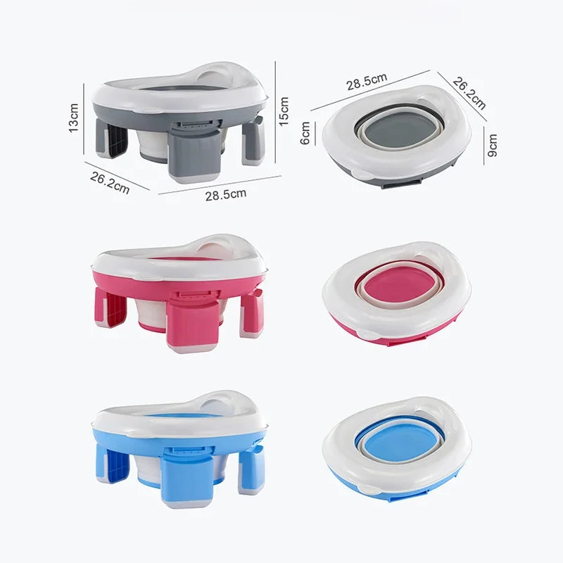 3 in 1 Travel Toilet Seat Foldable Blue Children Potty With Bags Baby Pot Portable Silicone Baby Potty Training Seat