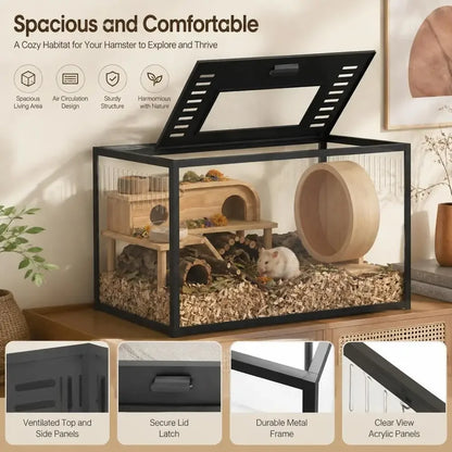 Hamster Cage 80 X 45 X 50 Cm with Deep Base and Two Access Openings for Digging Habitat Home Pet Small Animal House