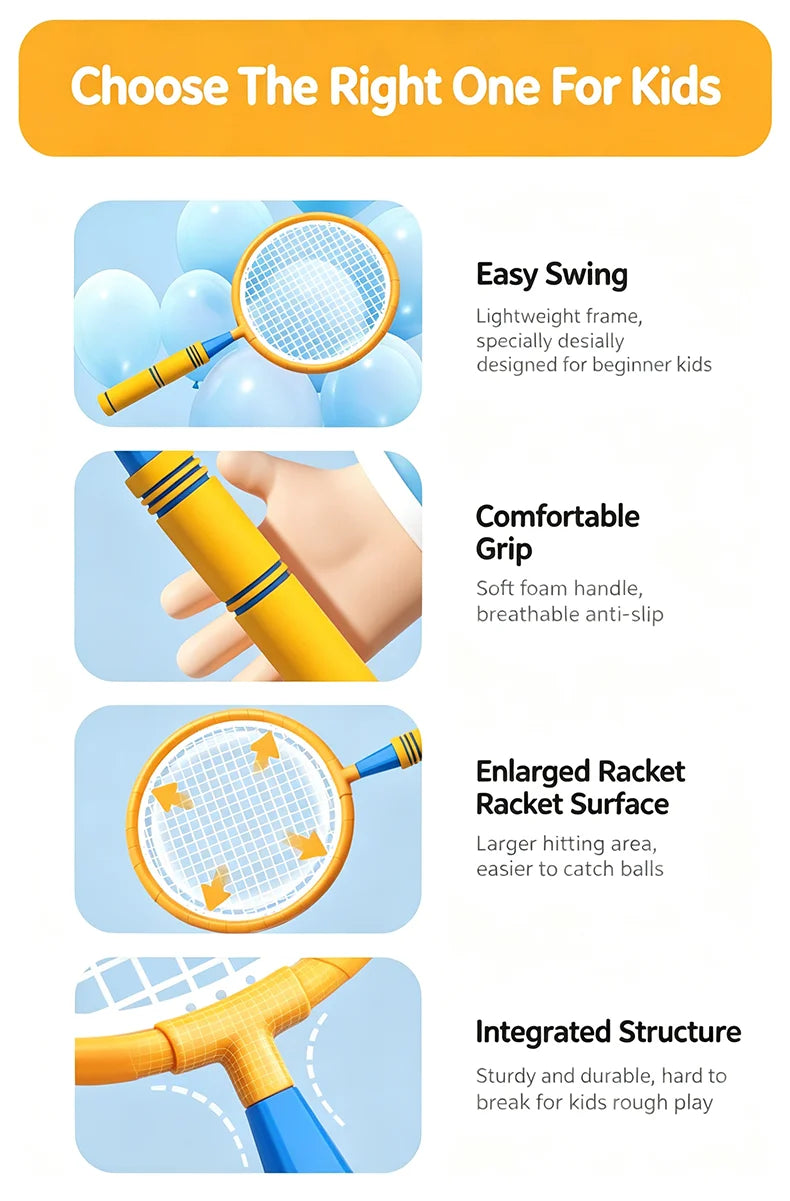 Badminton and Tennis Racket Kid 4in1 Sports Toy Hand Eye Coordination Gifts for Reflex Training Beginners Outdoors Beach