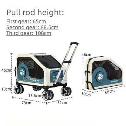 Pet Travel Luggage Cart with Folding Handlebar - Durable Oxford Fabric, Large Capacity, Breathable Mesh, Quiet Wheels