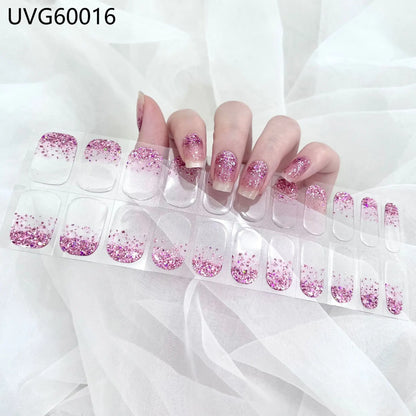 20/22Tips UV Semi cured Gel Nail Stickers Waterproof Long Lasting Full Gel Nail Wraps Press On Nail Decal DIY Manicure