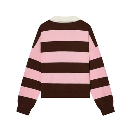 Sweater knitted Pullover Women's Spring 2026 New Fashion Striped Loose Polo neck Warm Women Sweater Chic Youth Holiday Pullover