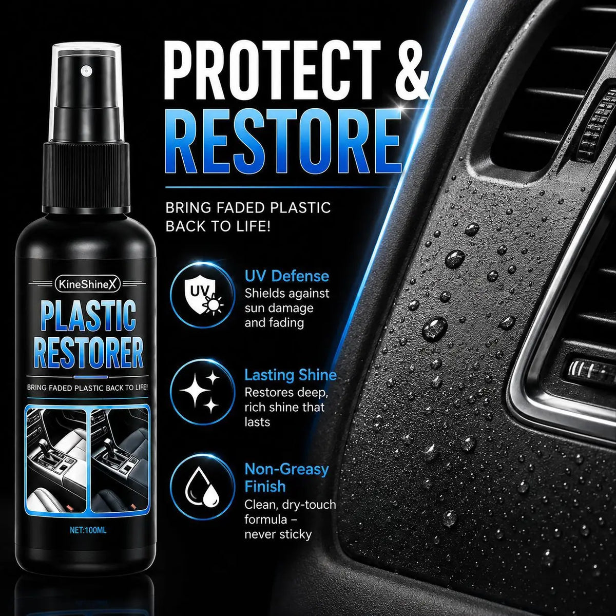 Automotive Plastic Refurbishment Brightening Agent, UV Protective Gloss Coating for Automotive Interior Plastic Repair