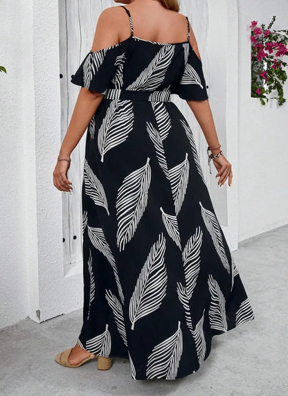 Plus Size Large Size Fashion Floral Print Women's Strap Dress Comfortable Casual Long Skirt Polyester Fabric Commute Style Th...