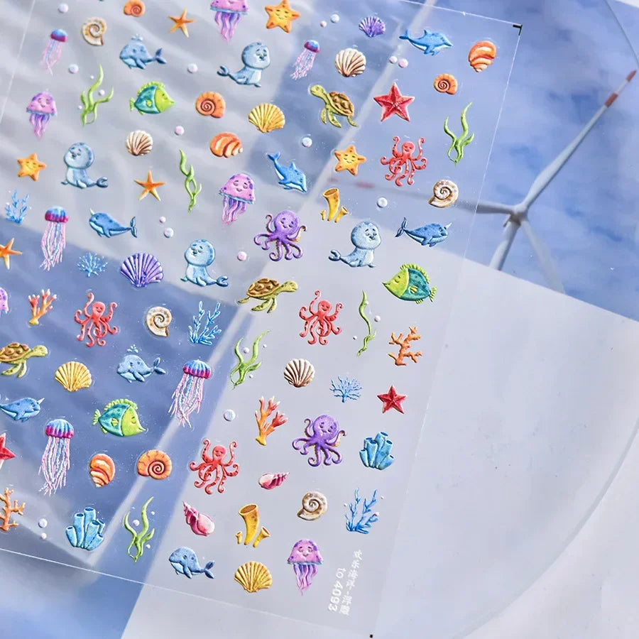 Ocean Shell Starfish Shell Conch Whale Dolphin Seahorse Coconut Tree Water Bubbles Self Adhesive Nail Art Sticker Manicure Decal
