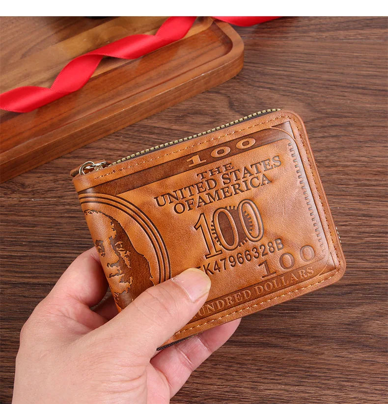 Men Wallet with Zipper 100 US Dollar Pattern Card Holder Coin Pocket Purse Cartera Hombre Carteras