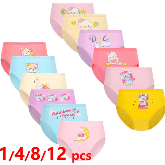1/4/8/12 Pcs Children Girls Panties Sets Cotton Pretty Cute Cartoon Unicorn Print Child Underwear for Girl Kid Boxer Breathable
