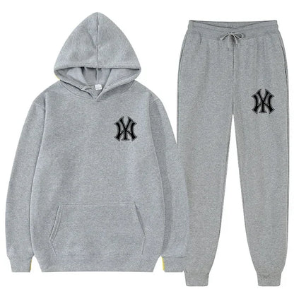 Men's running and fitness fashion casual sportswear set for autumn and winter, hooded sweatshirt + jogging pants two-piece set