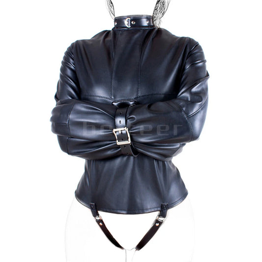 Female Sofe Leather Adjustable Binder Bondage Straitjacket Binding Slave Lockable Coat For Women Erotic Cosplay Adult BDSM