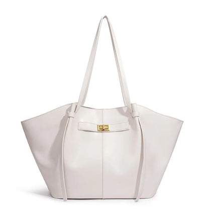 Fashion Large Capacity Trapeze Women Shoulder Bags Designer Metal Lock Handbags High-Quality Pu Leather Big Tote Commute Bag