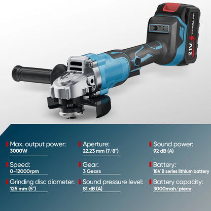 12000RPM 125MM Brushless Electric Angle Grinder Variable Speed Cutting Machine Woodworking Tool for Makita 18v Battery Pin