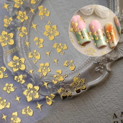 12Pcs 3D Gold Sliver Stars Nail Stickers Bronzing Starlight Nail Art Decals Self Adhesive Slider Decals DIY Nail Tips Decoration